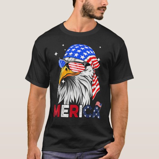 Eagle American Flag 4th of July Merica Men Woman U Tシャツ (正面)