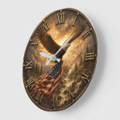Eagle American Flag Patriotic Rustic ラージ壁時計 (傾斜)