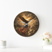 Eagle American Flag Patriotic Rustic ラージ壁時計 (ホーム)