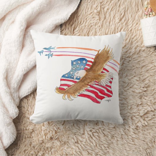 Eagle and American Flag クッション (ブランケット)