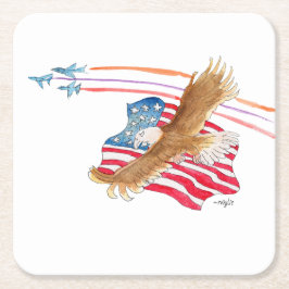 Eagle and American Flag スクエアペーパーコースター