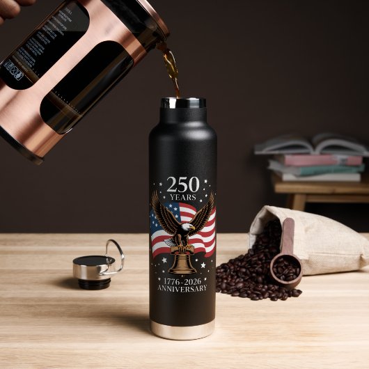 Eagle and Flag 250 Years of America 1776-2026 ウォーターボトル (コーヒー (回転後))