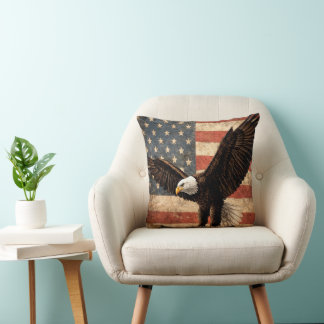 Eagle and U.S. American Flag Pillow クッション