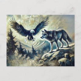 Eagle and Wolf in Wild Landscape ポストカード