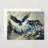 Eagle and Wolf in Wild Landscape ポストカード (正面/裏面)