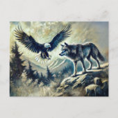 Eagle and Wolf in Wild Landscape ポストカード (正面)