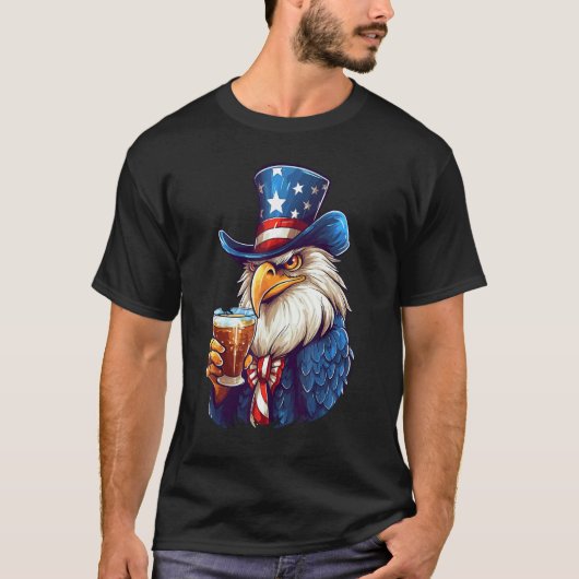 Eagle Beer Drinking America Patriotic Eagle 4th Of Tシャツ (正面)