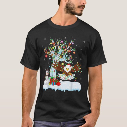 Eagle Bird Xmas Lighting Tree Santa Hat Eagle Chri Tシャツ (正面)