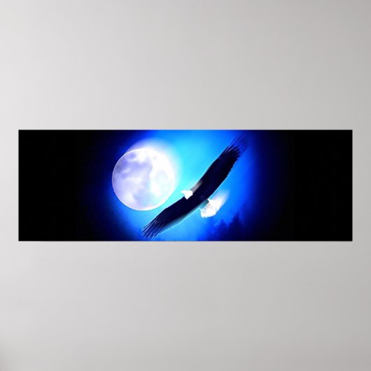 Eagle in Flight & Full Moonプリントポスター ポスター (正面)