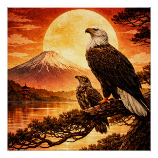 Eagle Japanese Landscape pastor ポスター