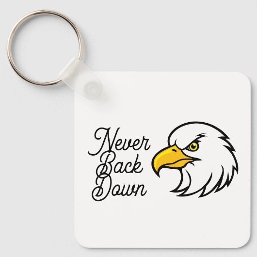 Eagle Keychain Never Back Down Motivational Quote キーホルダー (正面)