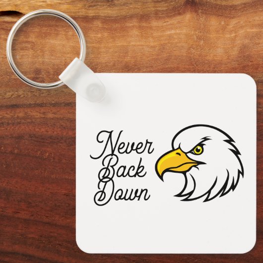 Eagle Keychain  Never Back Down Motivational Quote キーホルダー (正面)