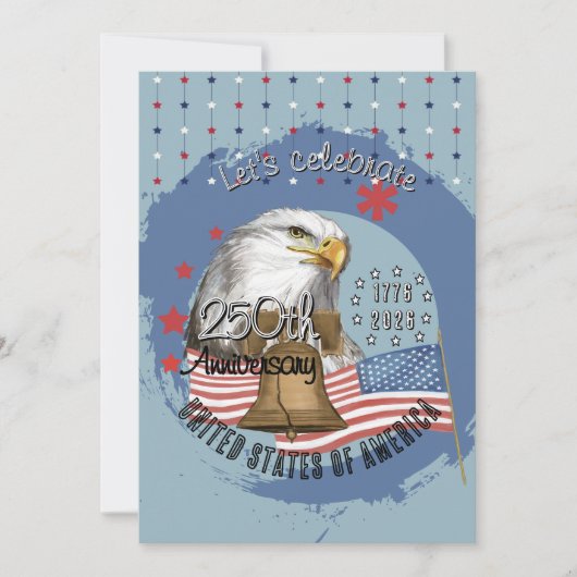 Eagle & Liberty Bell US 250th Anniversary Blue 招待状 (正面)