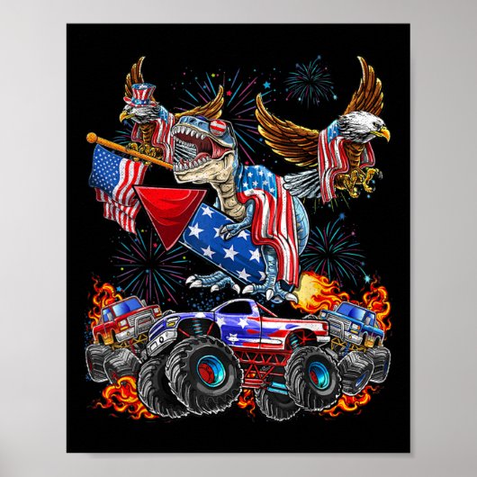 Eagle Monster Truck Dinosaur July 4th America Patr ポスター (正面)