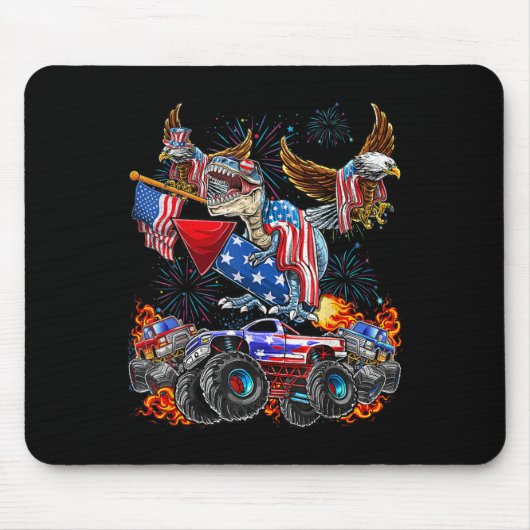 Eagle Monster Truck Dinosaur July 4th America Patr マウスパッド (正面)