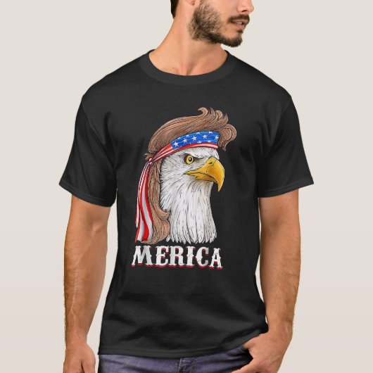 Eagle Mullet 4th Of July USA American Flag Merica Tシャツ (正面)