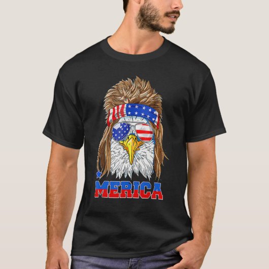 Eagle Mullet Merica  Men 4th of July American Flag Tシャツ (正面)