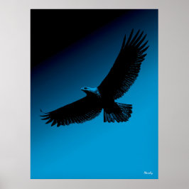 Eagle Poster – Black Silhouette on Blue Sky ポスター
