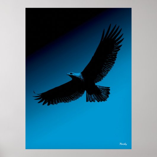 Eagle Poster – Black Silhouette on Blue Sky ポスター (正面)