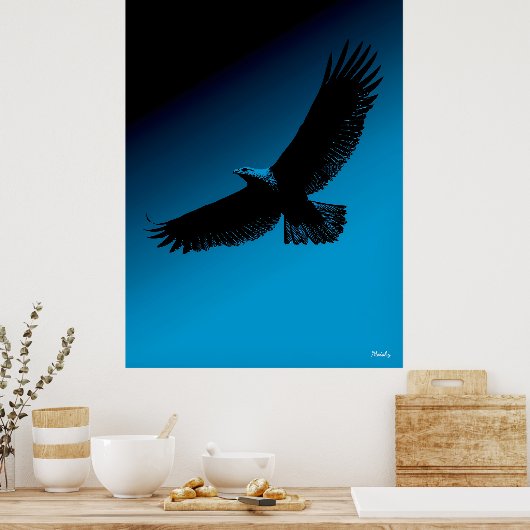 Eagle Poster – Black Silhouette on Blue Sky ポスター (キッチン)
