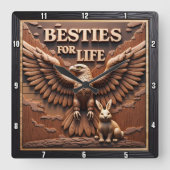 Eagle Rabbit Besties Portrait スクエア壁時計 (正面)