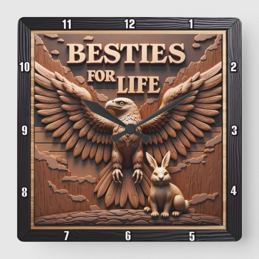 Eagle Rabbit Besties Portrait スクエア壁時計 (正面)