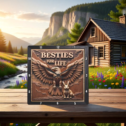 Eagle Rabbit Besties Portrait スクエア壁時計