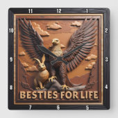 Eagle Rabbit Textured Besties スクエア壁時計 (正面)