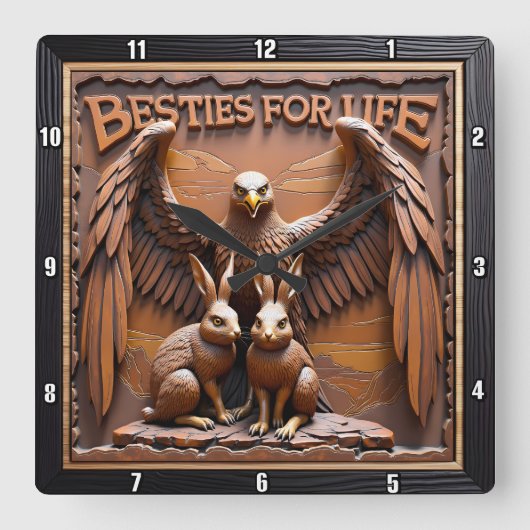 Eagle Rabbit Textured Forest スクエア壁時計 (正面)