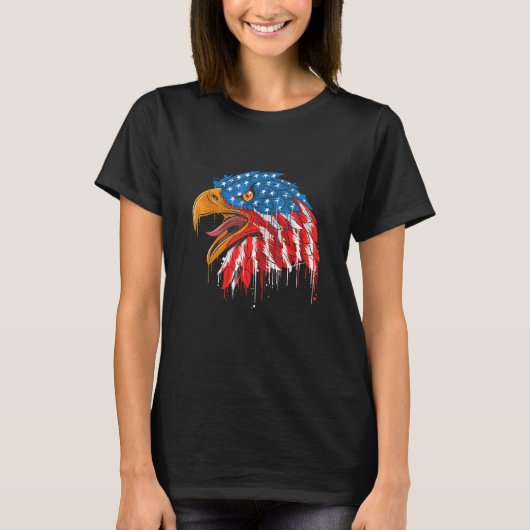 Eagle USA Flag Veteran Independence Day Patriotic  Tシャツ (正面)