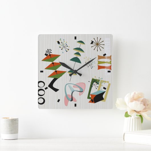 Eames時代のレトロの原子刺激を受けた スクエア壁時計 (ホーム)