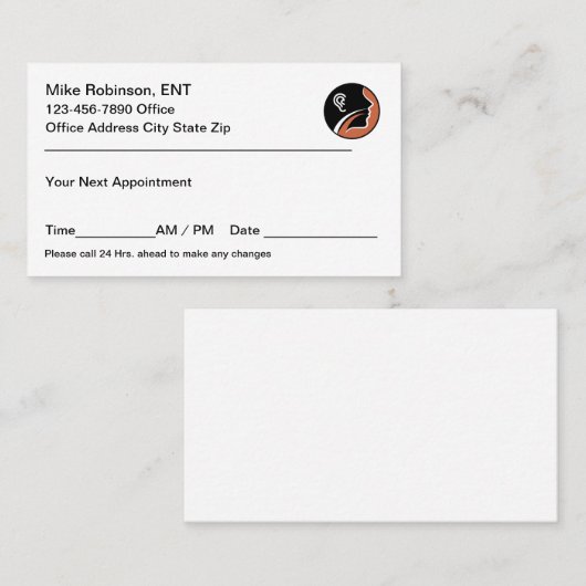 Ear Nose Throat Otolaryngologist  予約カード (正面/裏面)
