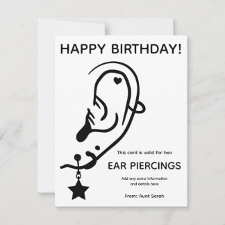Ear Piercing Voucher Card, Custom, Personalized