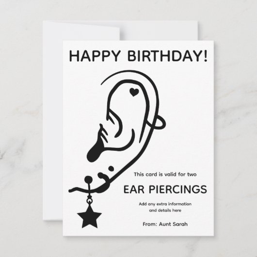 Ear Piercing Voucher Card, Custom, Personalized (正面)