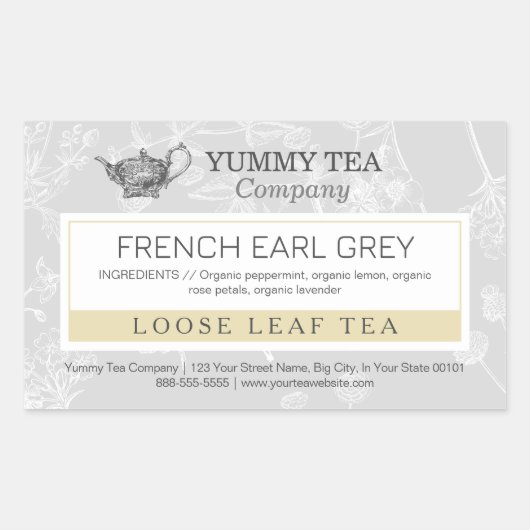 Earl Gray - Loose Leaf Tea Labelシール 長方形シール (正面)