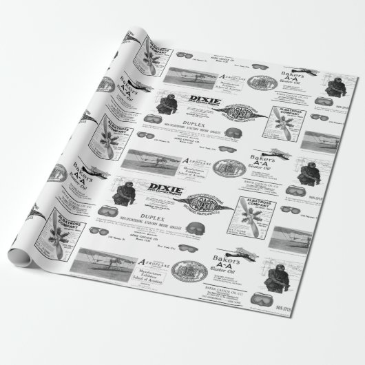 Early Aviation Airplane Biplane Wrapping Paper ラッピングペーパー (アンロールド)