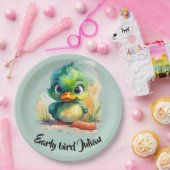 Early bird, kleine grüne Ente fängt den Wurm ペーパープレート (パーティー)