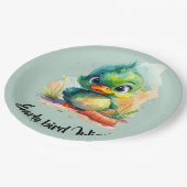Early bird, kleine grüne Ente fängt den Wurm ペーパープレート (アングル)