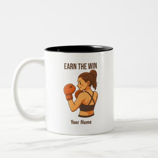 Earn The Win Boxing Girl Personalized Name ツートーンマグカップ (左)