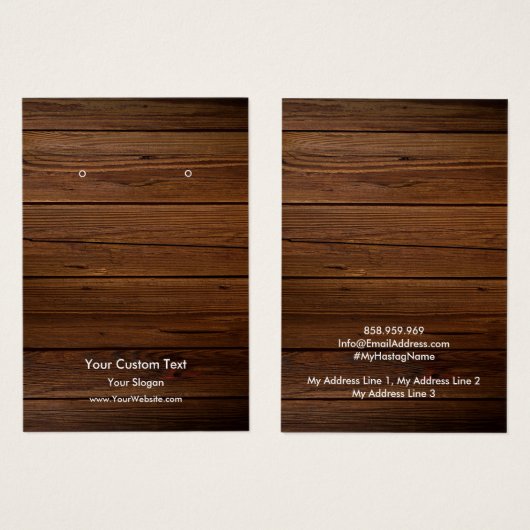 Earring Jewellery Display Card, Rustic Wood Ring (正面&裏面)