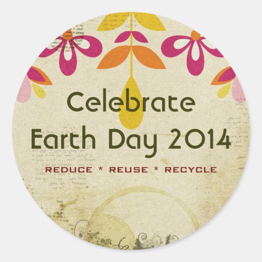 Earth Day 2014フローラ抽象芸術シール ラウンドシール (正面)