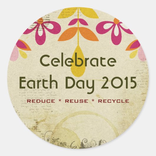 Earth Day 2015フローラ抽象芸術シール ラウンドシール (正面)