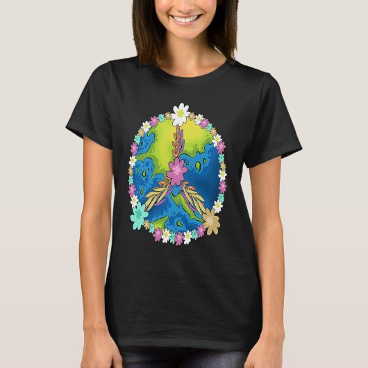 Earth Day 2022 Flowers Peace Sign  For Girls Boys Tシャツ (正面)