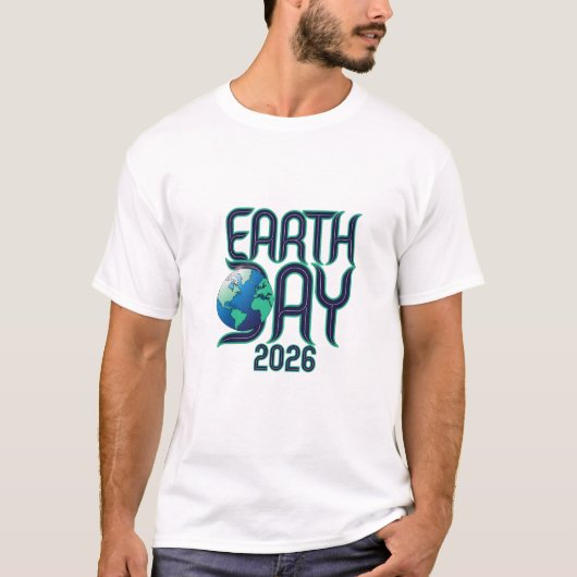 Earth Day 2026 | モダン・タイポグラフィ・エコデザイン Tシャツ (正面)