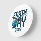 Earth Day 2026 | Modern Typography Eco Design ラウンド壁時計 (傾斜)