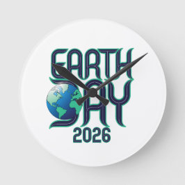 Earth Day 2026 | Modern Typography Eco Design ラウンド壁時計