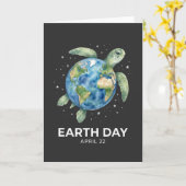 Earth Day April 22 turtle slogan save ocean  カード (黄色い花)