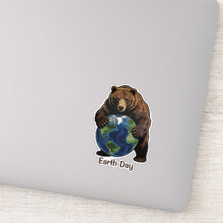 Earth Day Bear Hugging Planet Design シール