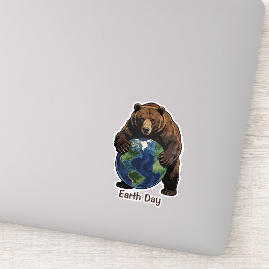 Earth Day Bear Hugging Planet Design シール (詳細)