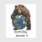 Earth Day Bear Hugging Planet Design シール (シート)